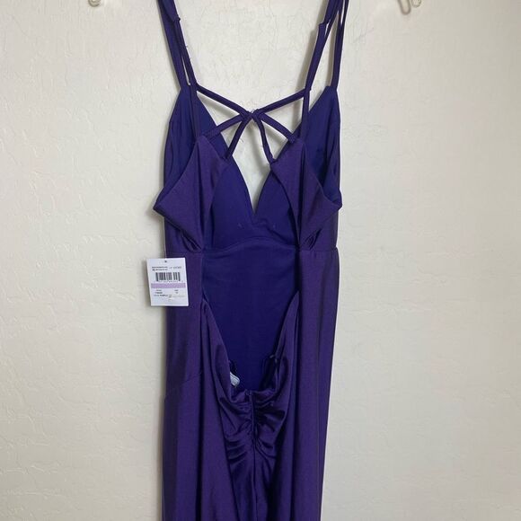 Morgan & Co 11 long purple maxi dress backless strapy stretchy prom party - Picture 9 of 9